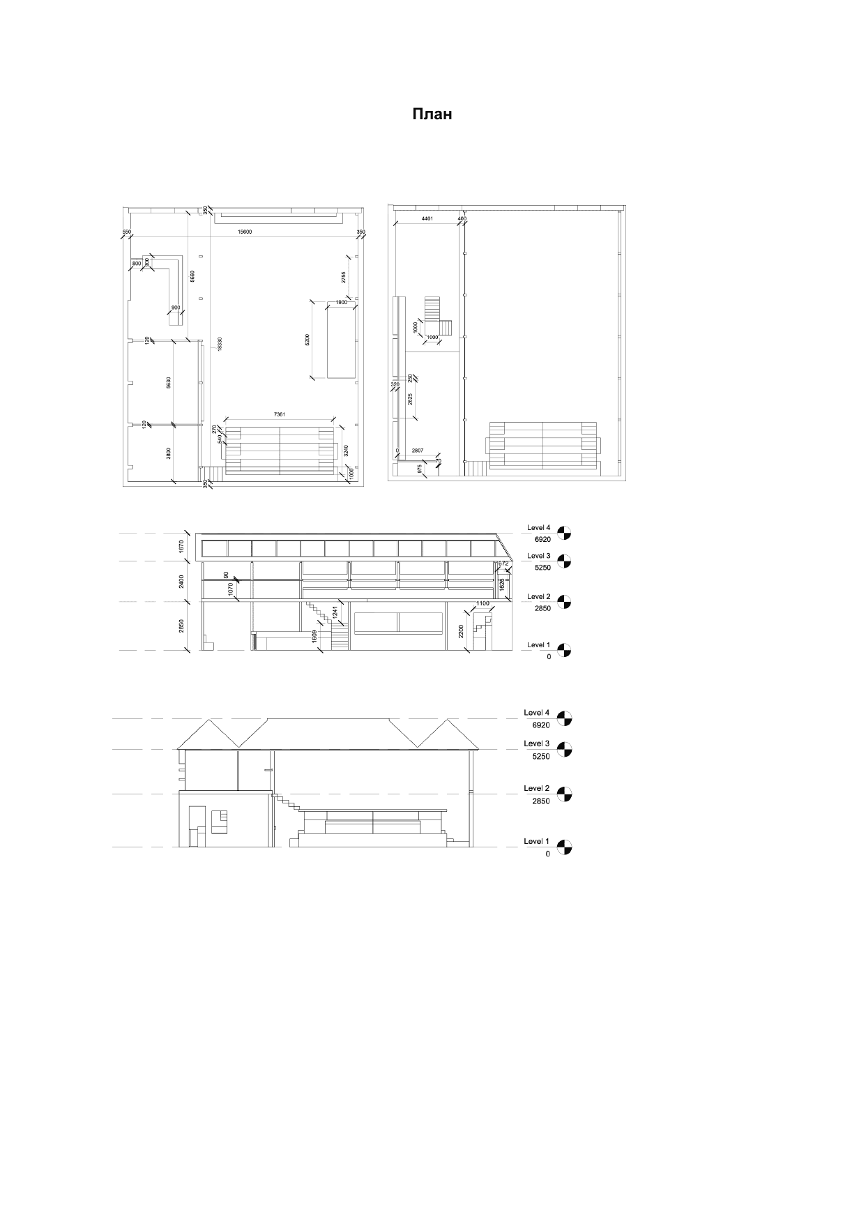 Floor plan and section drawings of the venue
